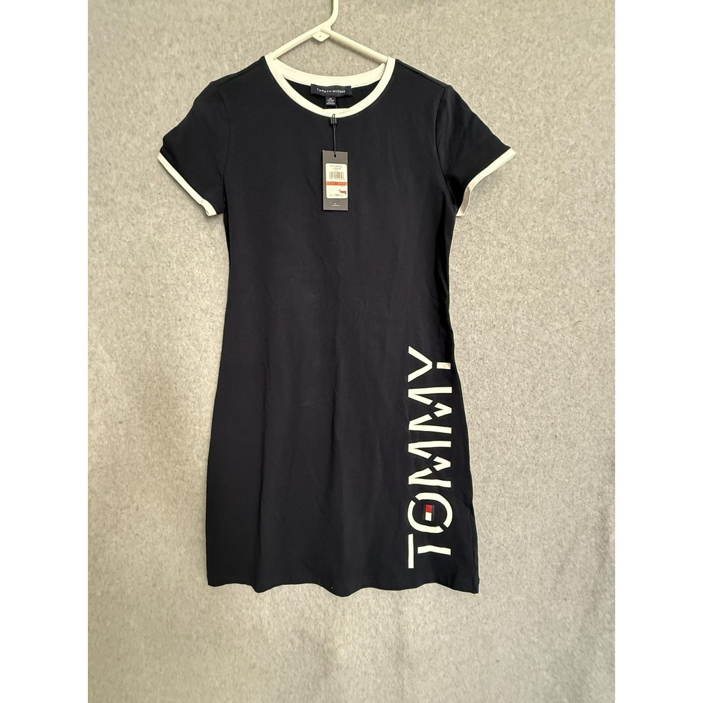 Tommy Hilfiger Dress Womens XS Navy Blue Logo T Shirt Short Sleeve Knit Jersey
